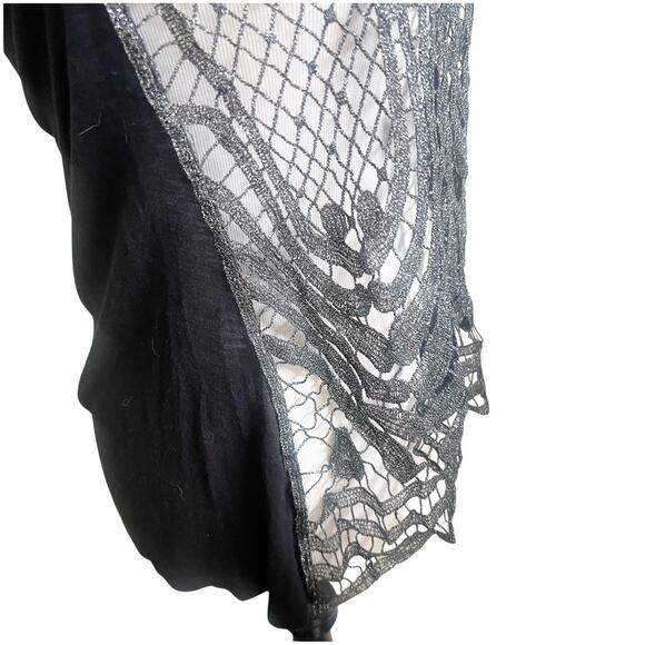 Daytrip Whimsygoth Top Y2K Open Knit Metallic Size Medium Black Silver - Picture 4 of 11